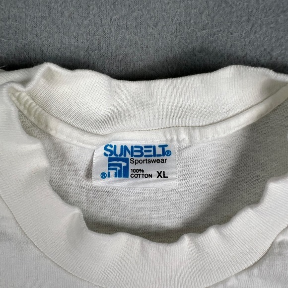 VTG Blank Plain White T Shirt Fits L Sunbelt Short Sleeve 80s Single Stitch USA - Picture 3 of 9
